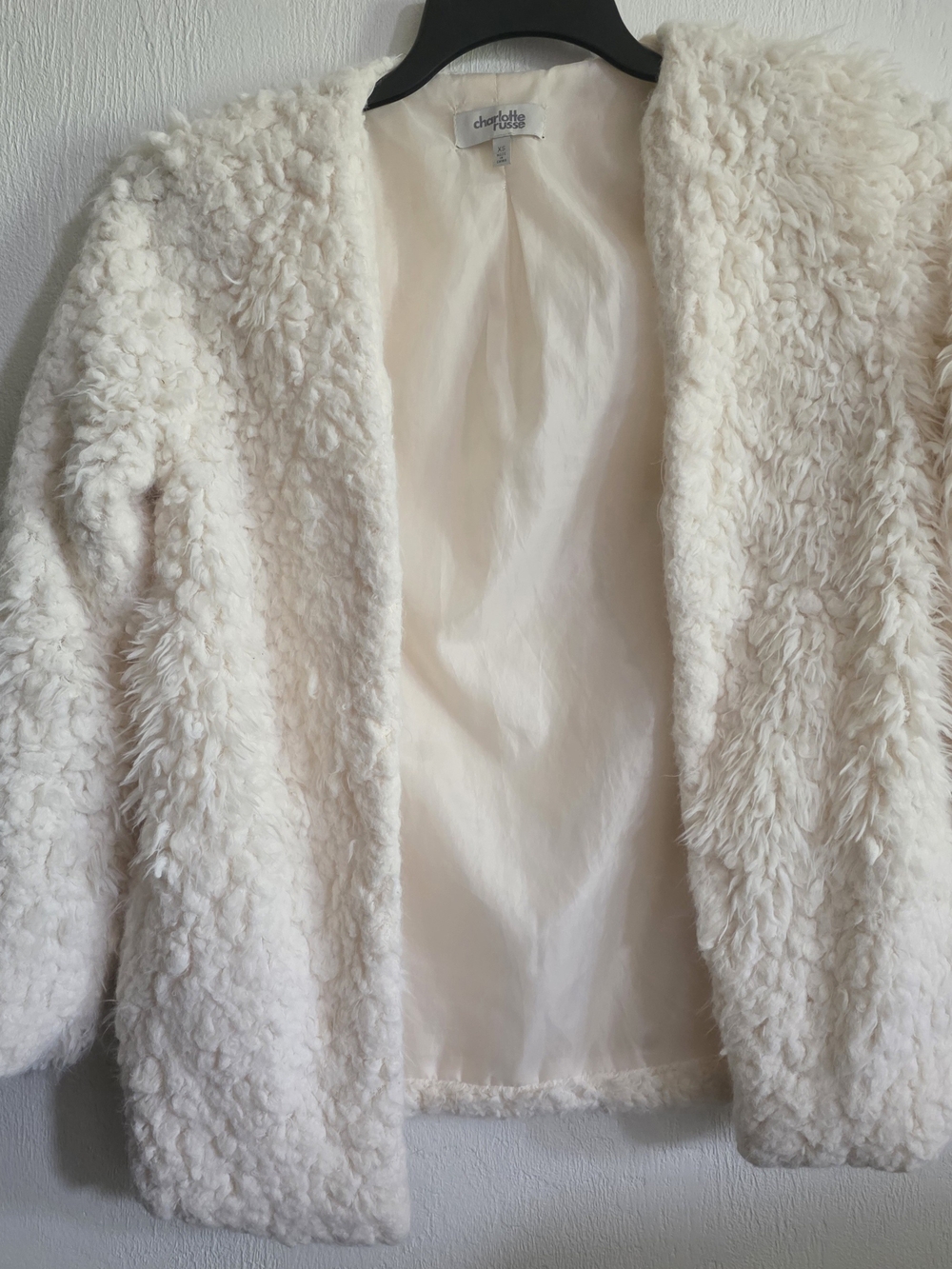 Charlotte Russe Cream Faux Fur Shaggy Jacket Coat
